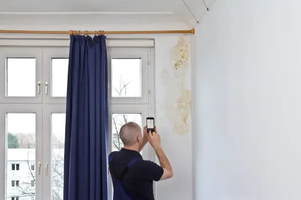contractor takes photo of early sign of mold after water leak in portland OR house